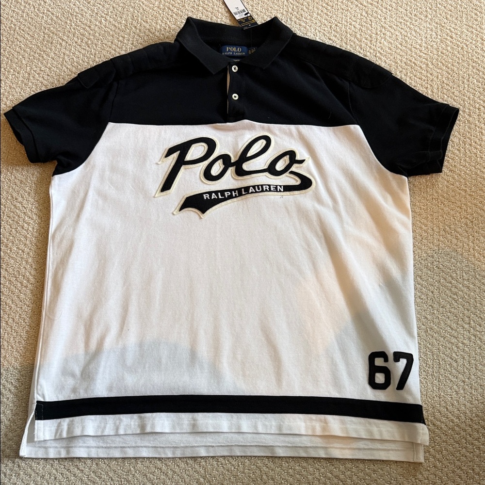 Polo by Ralph Lauren Black and White Colorblock Logo Polo Shirt
